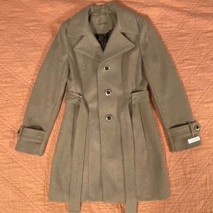 Calvin Klein Camel Belted Pea Coat